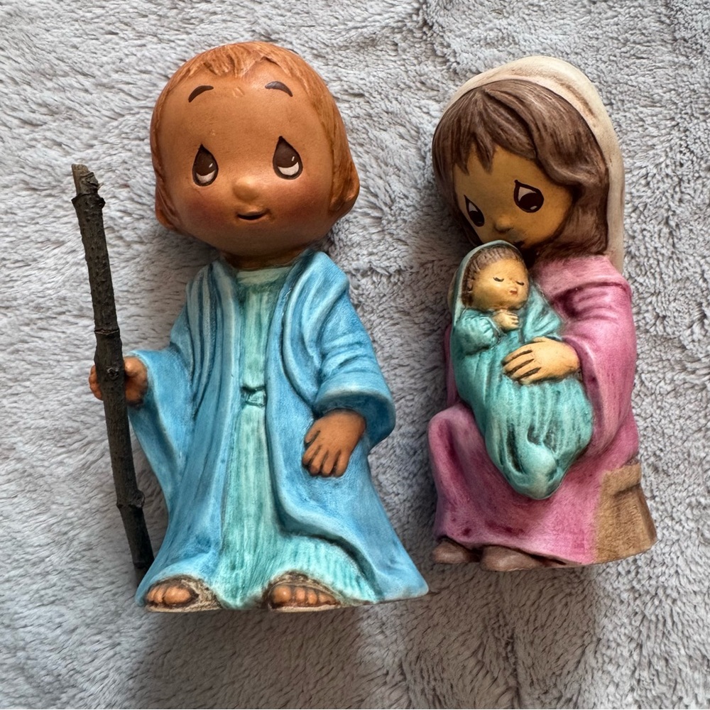 Vintage 1984 Hand-Painted Nativity Figurines –‎ Mary, Joseph & Baby Jesus